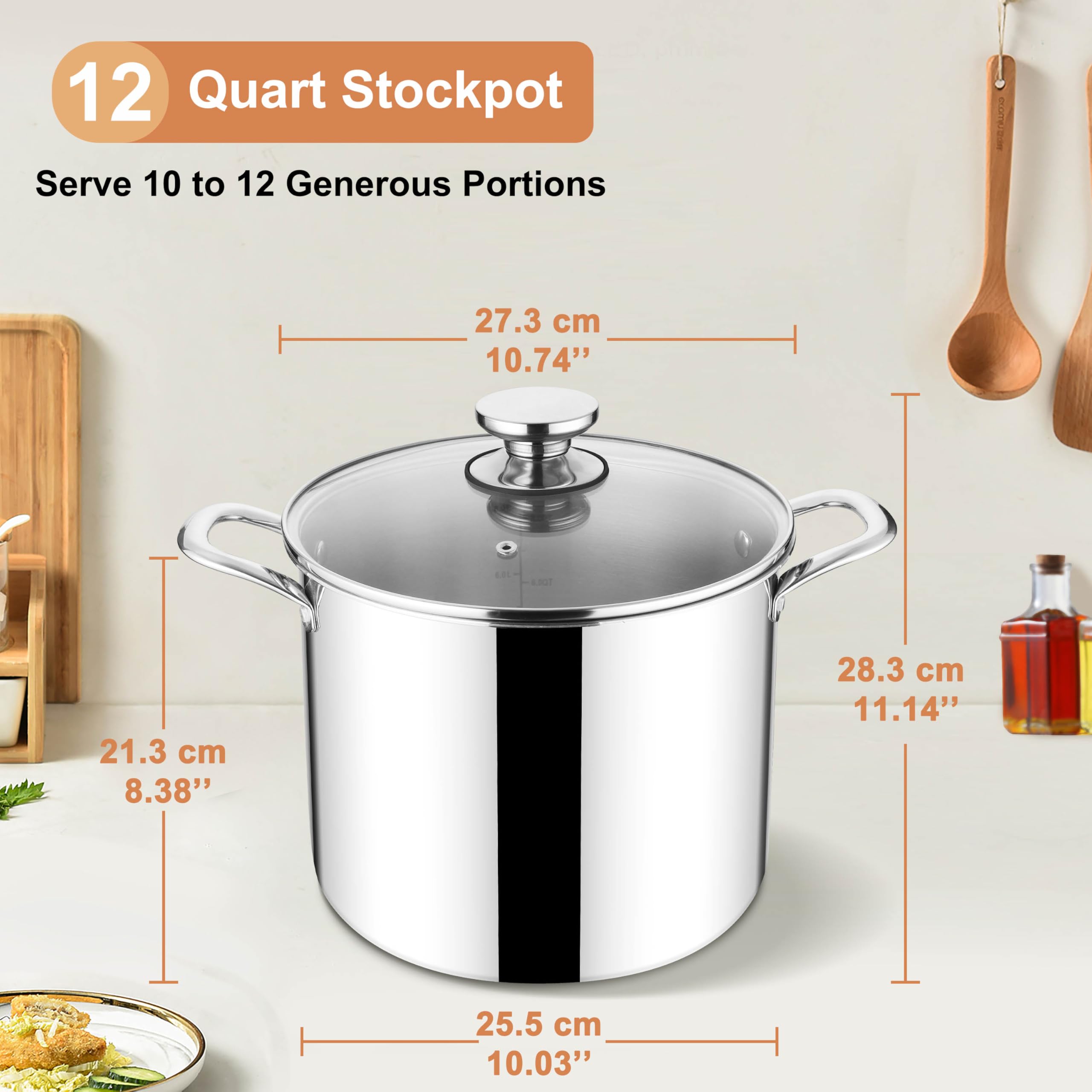 Amazon.com: Herogo 12 QT Stock Pot, Tri-ply 18/10 Stainless Steel